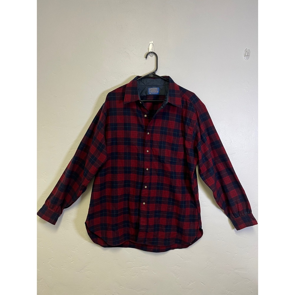 Pendleton 100% Virgin Wool Plaid Shirt Red Navy Made in USA XL Please Read Des.
